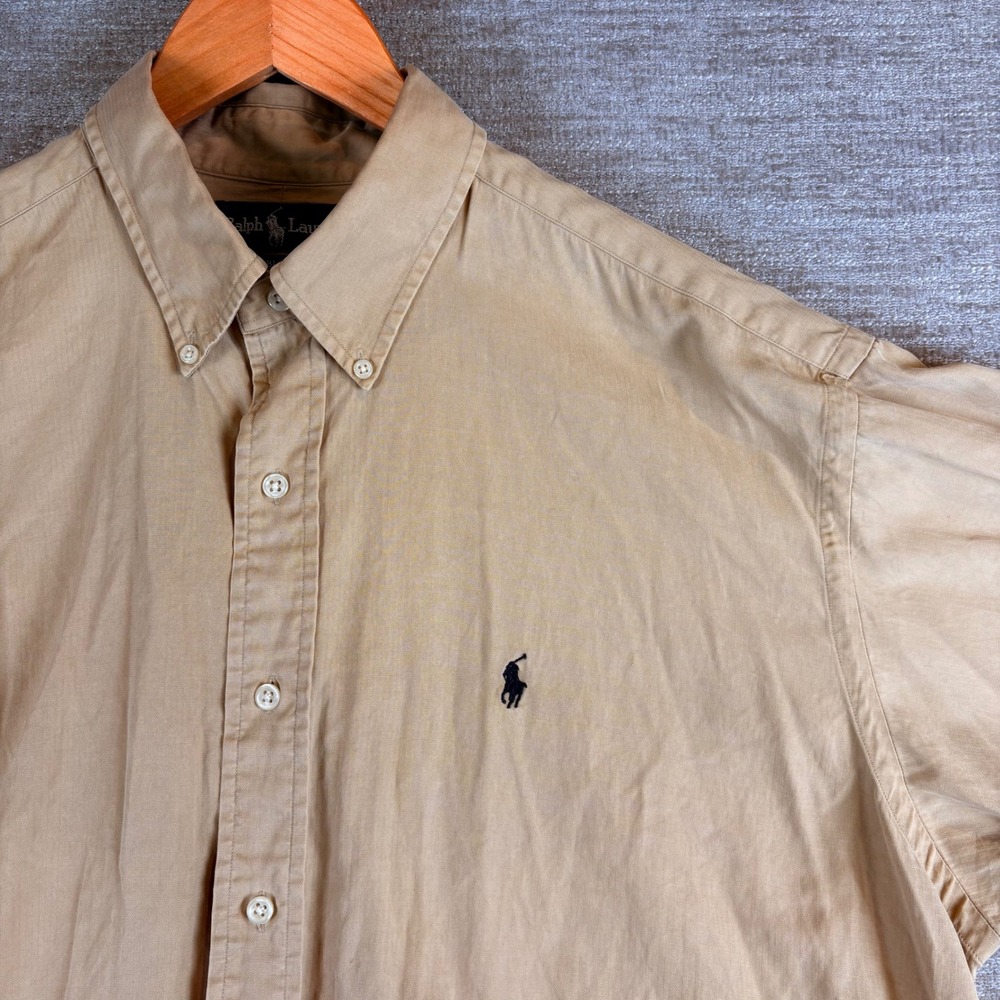 Vintage Ralph Lauren Blake Tan Silk Cotton Button Down Shirt Men L Beige Relaxed